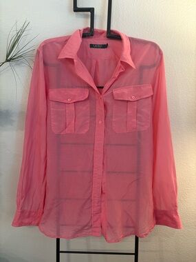 Ralph Lauren Pink Sheer Button-Up Blouse